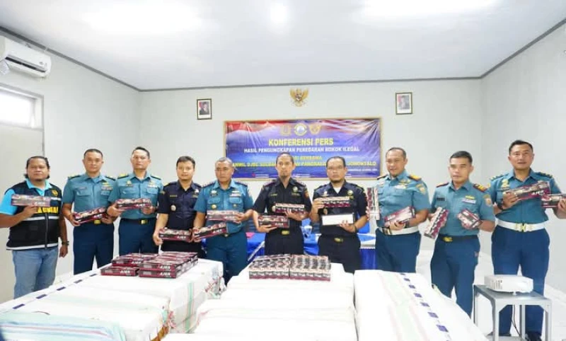 TNI AL Gagalkan Penyelundupan Rokok Ilegal Senilai Rp 432,63 Juta di Gorontalo - www.tajamnews.co.id
