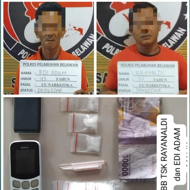 Sat Narkoba Polres Pelabuhan Belawan Tangkap Dua Pengedar Narkoba di Desa Kota Datar - www.tajamnews.co.id