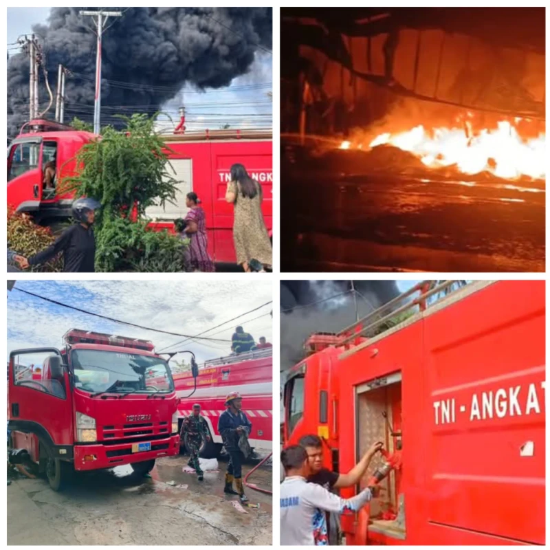 Aksi Sigap Prajurit TNI AL Bantu Padamkan Si Jago Merah yang Melahap Pabrik Karet di Padang - www.tajamnews.co.id