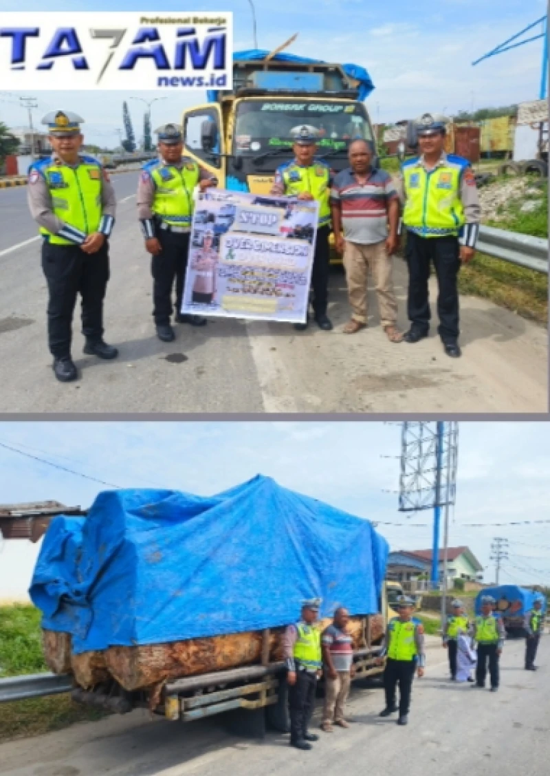 SATLANTAS POLRES SIMALUNGUN MELAKUKAN  SOSIALISASI TENTANG OVER LOAD DAN OVER DIMENSI KEPADA PARA SUPIR. - www.tajamnews.co.id