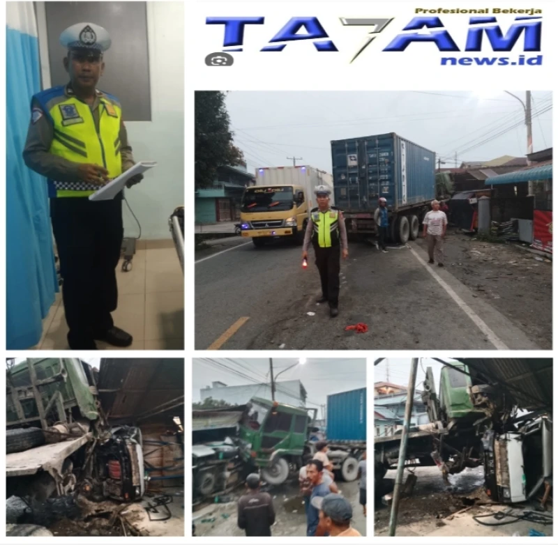 Polres Simalungun Tangani Kecelakaan Beruntun Dini Hari: Truk Tabrak Minibus dan Rumah Warga, 7 Korban Luka Ringan - TajamNews