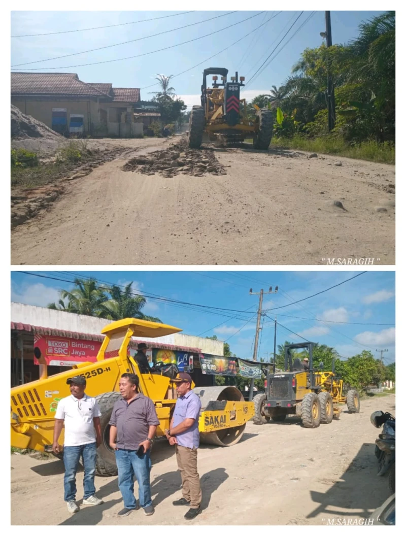 Management PT PN IV Regional 1 Kebun Silau Dunia Berkolaborasi Bersama Warga Desa Sarang Giting Kahan Perbaiki Jalan  Bintang Bayu - TajamNews