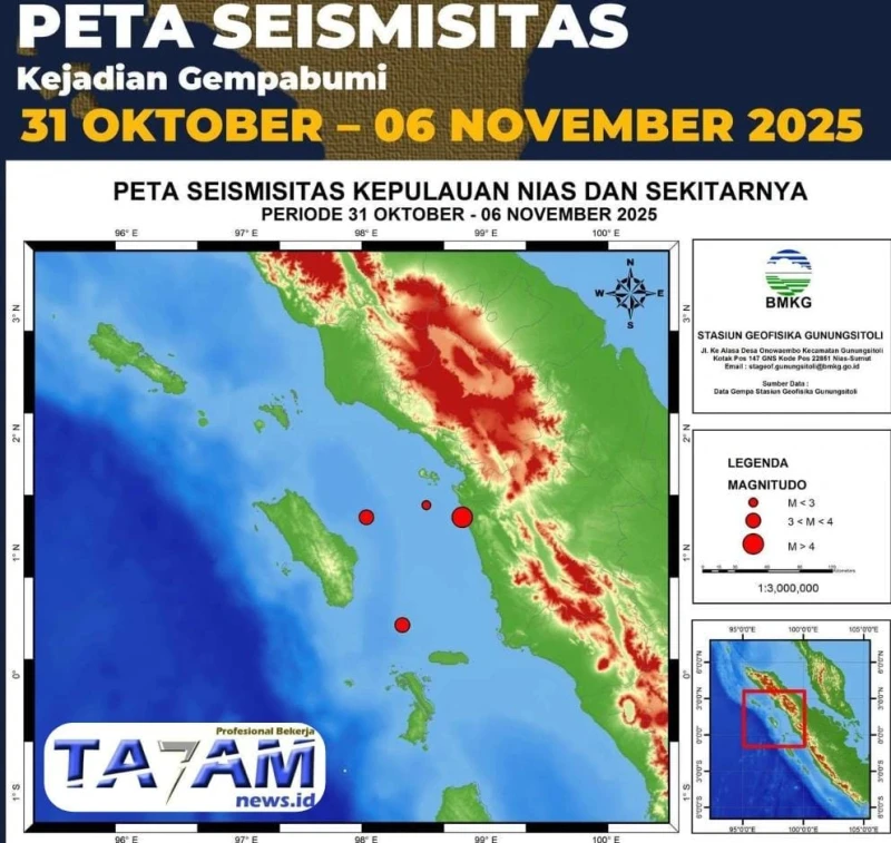 BMKG Temukan Hanya 4 Kejadian Mingguan Gempa Kepulauan Nias - TajamNews