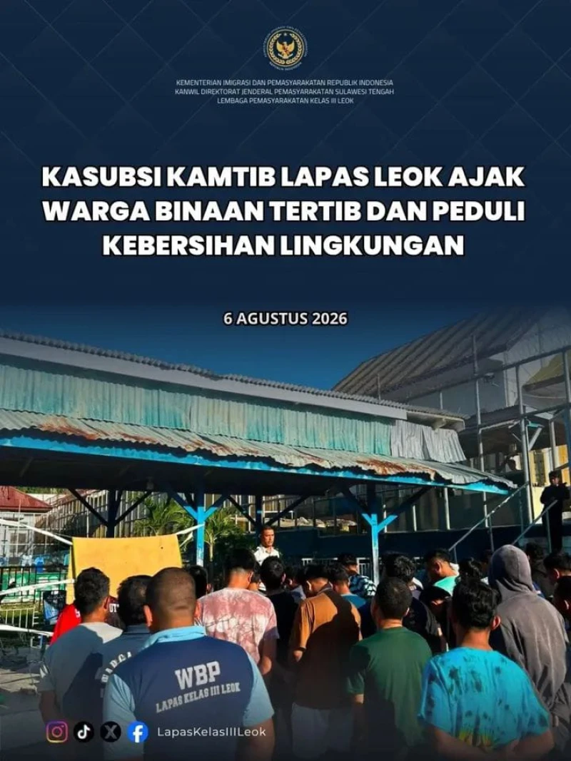 Kasubsi Kamtib Lapas Leok Ajak Warga Binaan Tertib dan Peduli Kebersihan Lingkungan - www.tajamnews.co.id