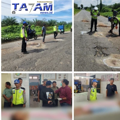 Unit Gakkum Sat Lantas Polres Simalungun Tangani Laka Lantas Maut, Dua Orang Tewas Akibat Jalan Berlubang - www.tajamnews.co.id