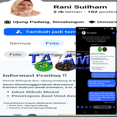Oknum Diduga Staf KUA Ujung Padang Lampirkan Logo Pengadilan Agama Simalungun di Media Sosial, Pihak Terkait Buka Suara - www.tajamnews.co.id